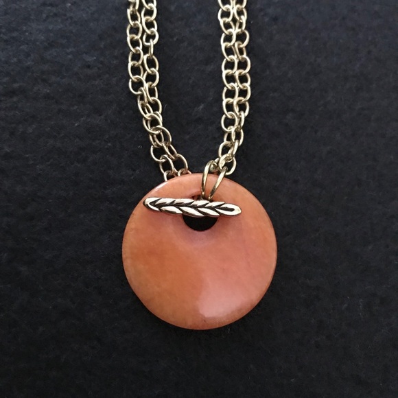 🌻ORANGE STONE NECKLACE W/UNIQUE GOLD CHAIN - Picture 2 of 3
